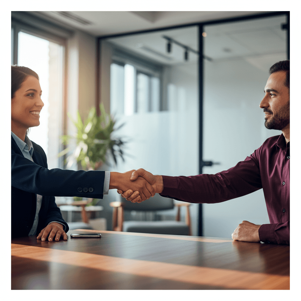 Business partnership agreement handshake