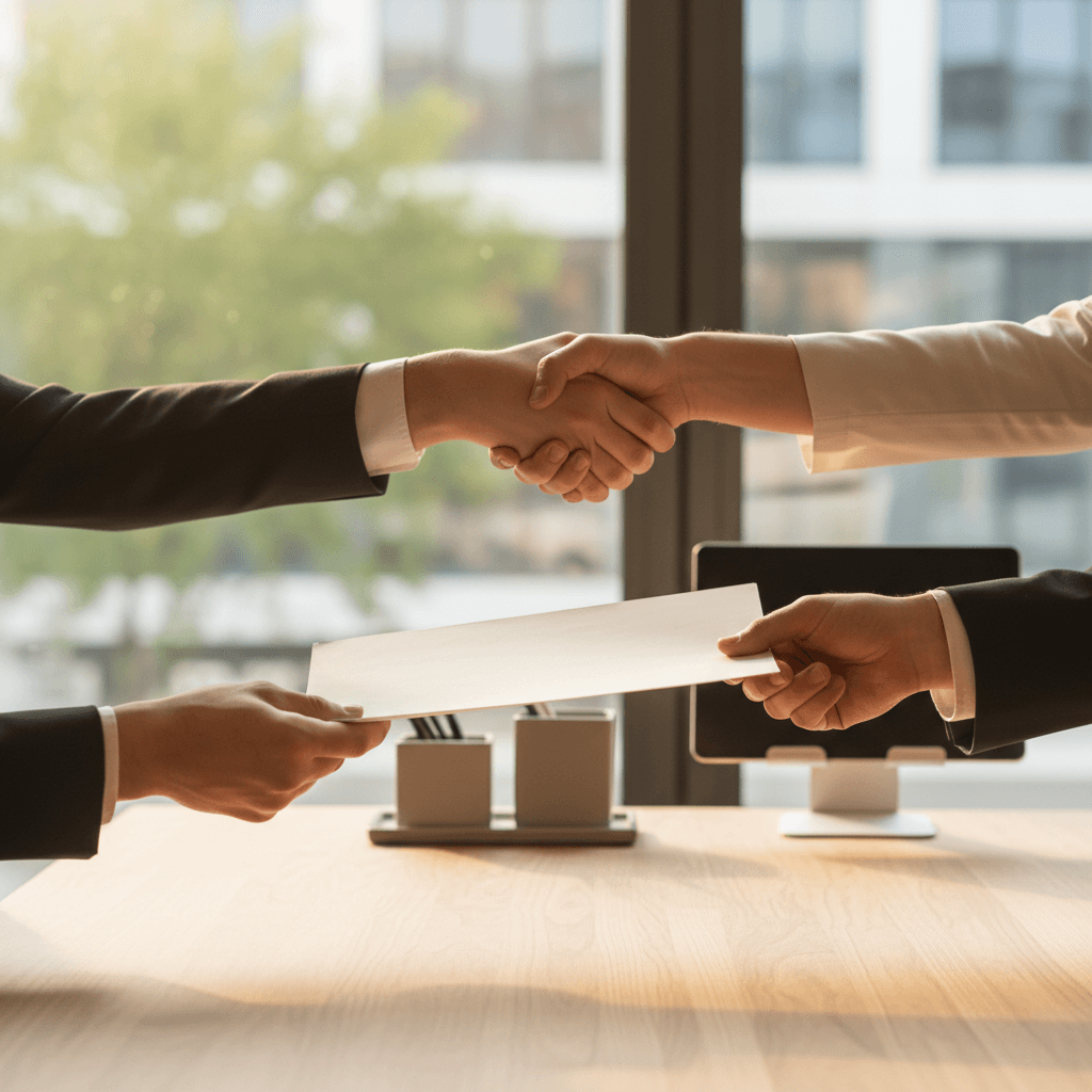 Two professionals shaking hands after agreeing to a business partnership deal